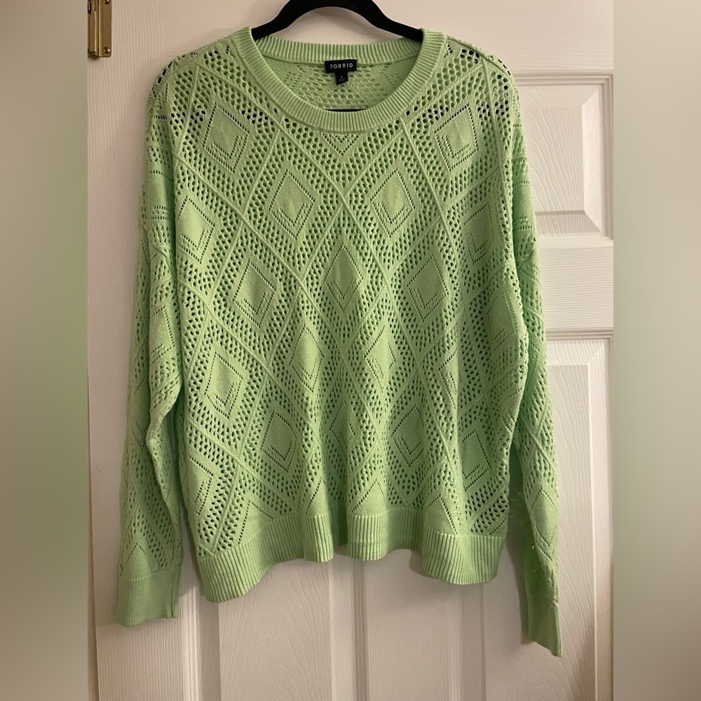 Torrid Green Diamond Knit Women's long sleeve light weight Sweater 2X